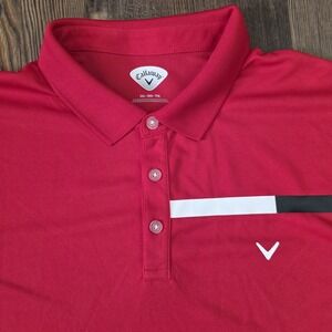 CALLAWAY Men's Golf Polo‎ Shirt Size 2XL Red / White Stripe Chest Short Sleeve